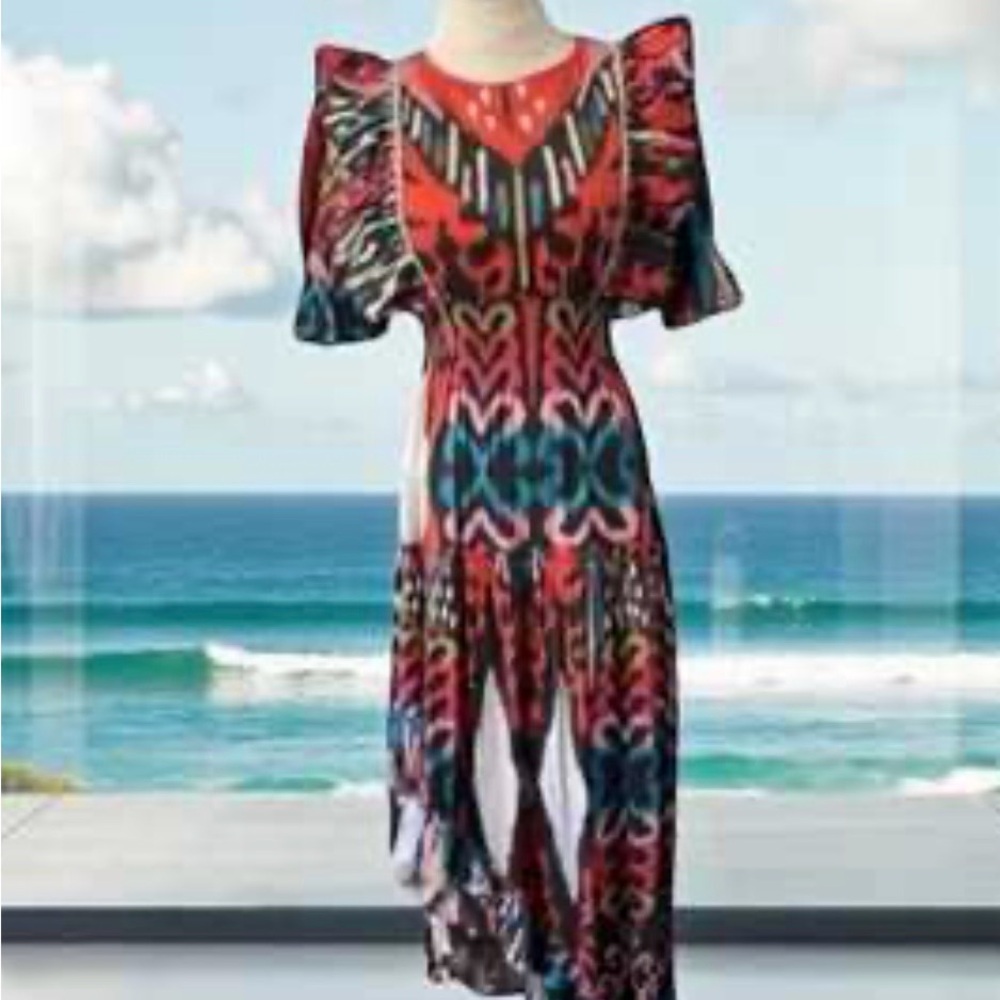 Vibrant Multicolor Ruffle Maxi Dress - Picture 2 of 2